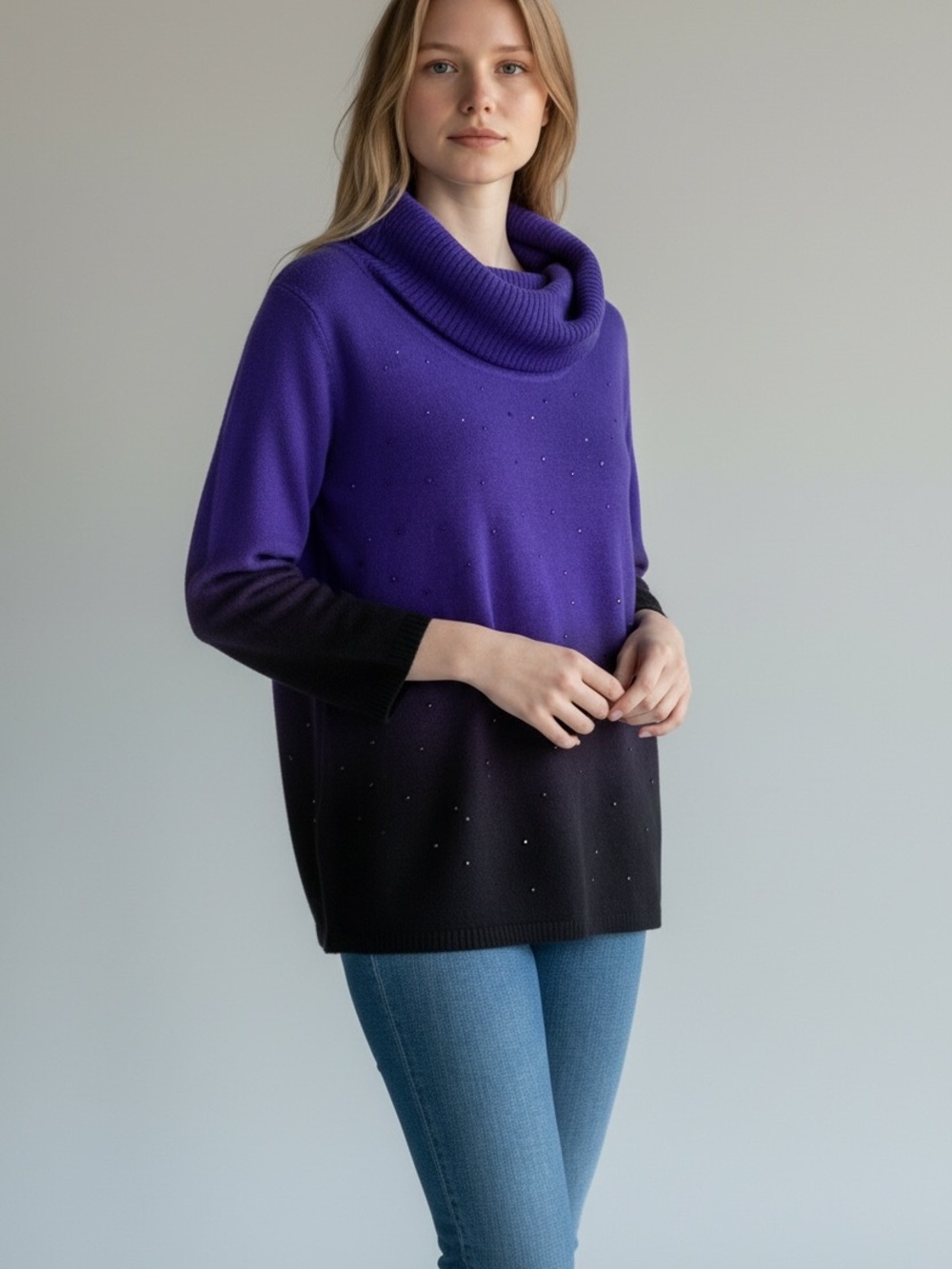 Purple Ombre Cowl Neck Sweater with Subtle Stud Detail